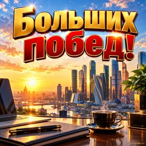 Открытка «Больших побед!» с деловым центром