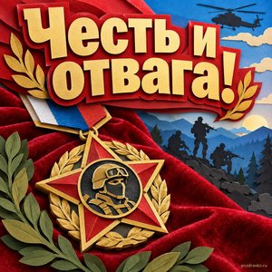 Открытка «Честь и отвага!» с медалью