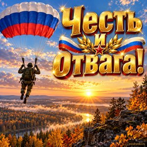 Открытка «Честь и отвага!» с парашютом