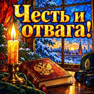 Открытка «Честь и отвага!» со свечой у окна
