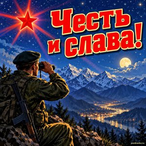 Открытка «Честь и слава!» со звёздной ночью