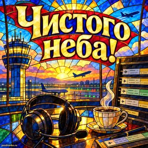 Открытка «Чистого неба!» с гарнитурой и кофе