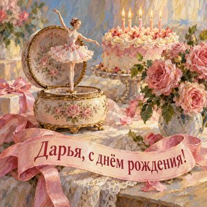 Открытка «Дарья, с днём рождения!» Дарье с музыкальной шкатулкой