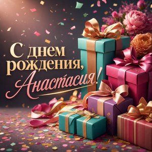 Открытка Днем Рождения Анастасии с подарками