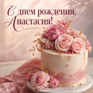 Открытка Днем Рождения Анастасии с тортом