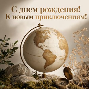 Открытка Днем Рождения с глобусом