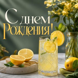Открытка Днем Рождения с лимонадом