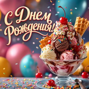 Открытка Днем Рождения с мороженым