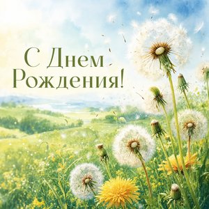 Открытка Днем Рождения с одуванчиками