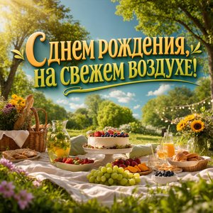 Открытка Днем Рождения с пикниковым набором