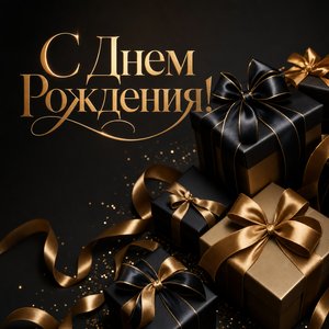 Открытка Днем Рождения с подарками и лентами Открытка Днем Рождения с подарками и лентами