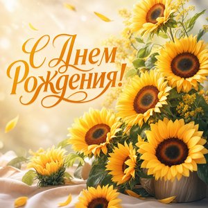 Открытка Днем Рождения с подсолнухами