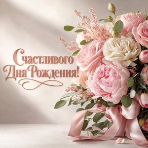 Открытка Днем Рождения с романтическим букетом