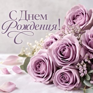 Открытка Днем Рождения с сиреневыми розами