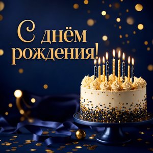 Открытка Днем Рождения с тортом и свечами