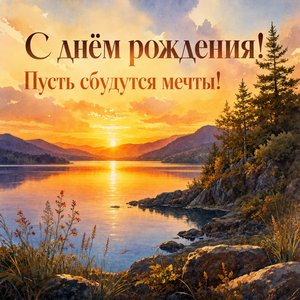 Открытка Днем Рождения с закатом