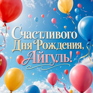 Открытка Дня Рождения Айгуль с шариками