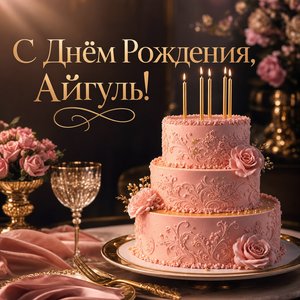 Открытка Дня Рождения Айгуль с тортом и свечами