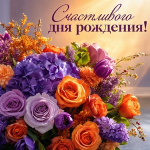 Открытка Дня Рождения с цветами