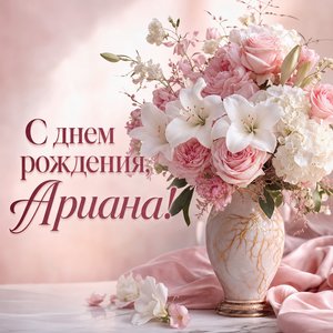 Открытка Дня Рождения с цветами в вазе