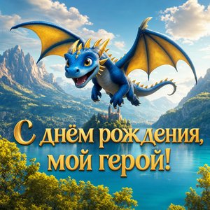 Открытка Дня Рождения с дракончиком