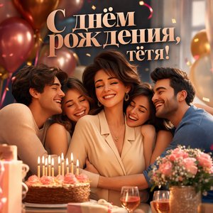Открытка Дня Рождения с друзьями и вечеринкой