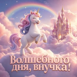Открытка Дня Рождения с единорогом для внучки