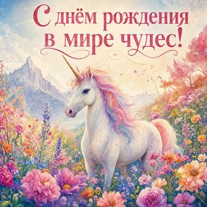 Открытка Дня Рождения с единорогом для внучки