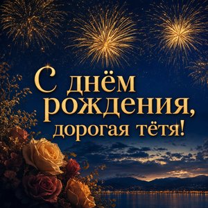 Открытка Дня Рождения с фейерверками в небе