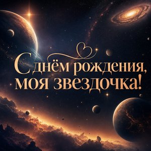 Открытка Дня Рождения с космосом для внучки