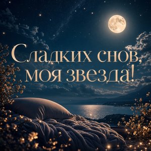 Открытка Дня Рождения с луной и звездами для внучки