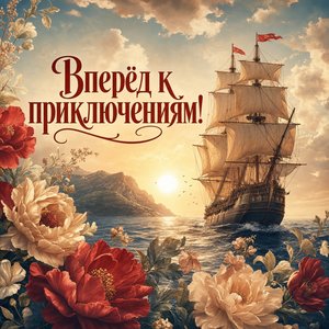 Открытка Дня Рождения с пиратским кораблем