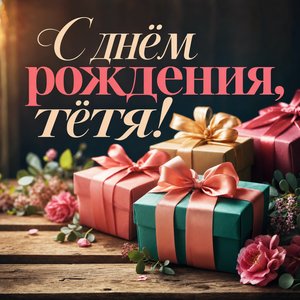 Открытка Дня Рождения с подарками на столе