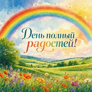 Открытка Дня Рождения с радугой