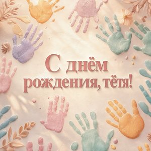 Открытка Дня Рождения с рамкой и отпечатками рук