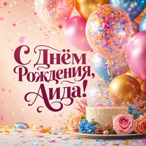 Открытка Дня Рождения с шарами и конфетти