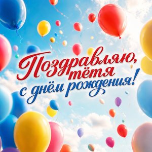 Открытка Дня Рождения с шарами на фоне неба