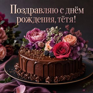 Открытка Дня Рождения с шоколадным тортом
