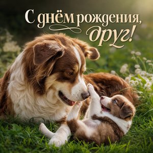 Открытка Дня Рождения с собакой