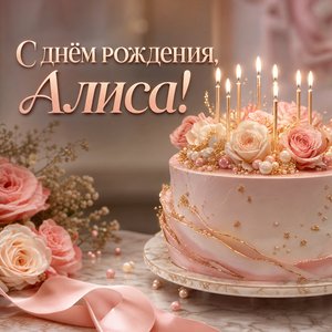 Открытка Дня Рождения с тортом и свечами