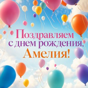Открытка дня рождения с воздушными шарами на небе