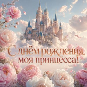 Открытка Дня Рождения с замком для внучки