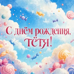 Открытка Дня Рождения с зефирными облаками