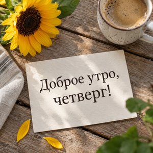 Открытка «Доброе утро, четверг!» с подсолнухом