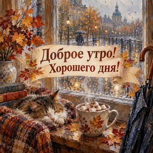 Открытка «Доброе утро! Хорошего дня!» с дождём за окном