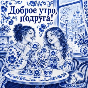 Открытка «Доброе утро, подруга!» с подругами в кафе