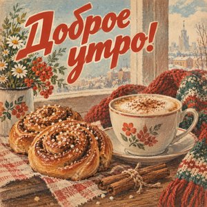 Открытка «Доброе утро!» с булочками и корицей