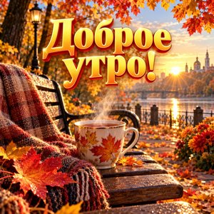 Открытка «Доброе утро!» с чаем в осеннем парке