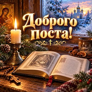 Открытка «Доброго поста!» с молитвословом и свечой