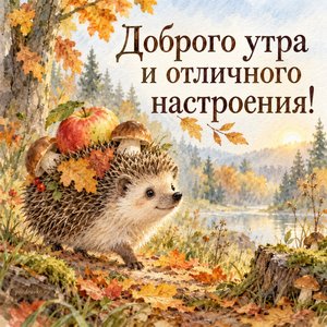 Открытка «Доброго утра и отличного настроения!» с ёжиком